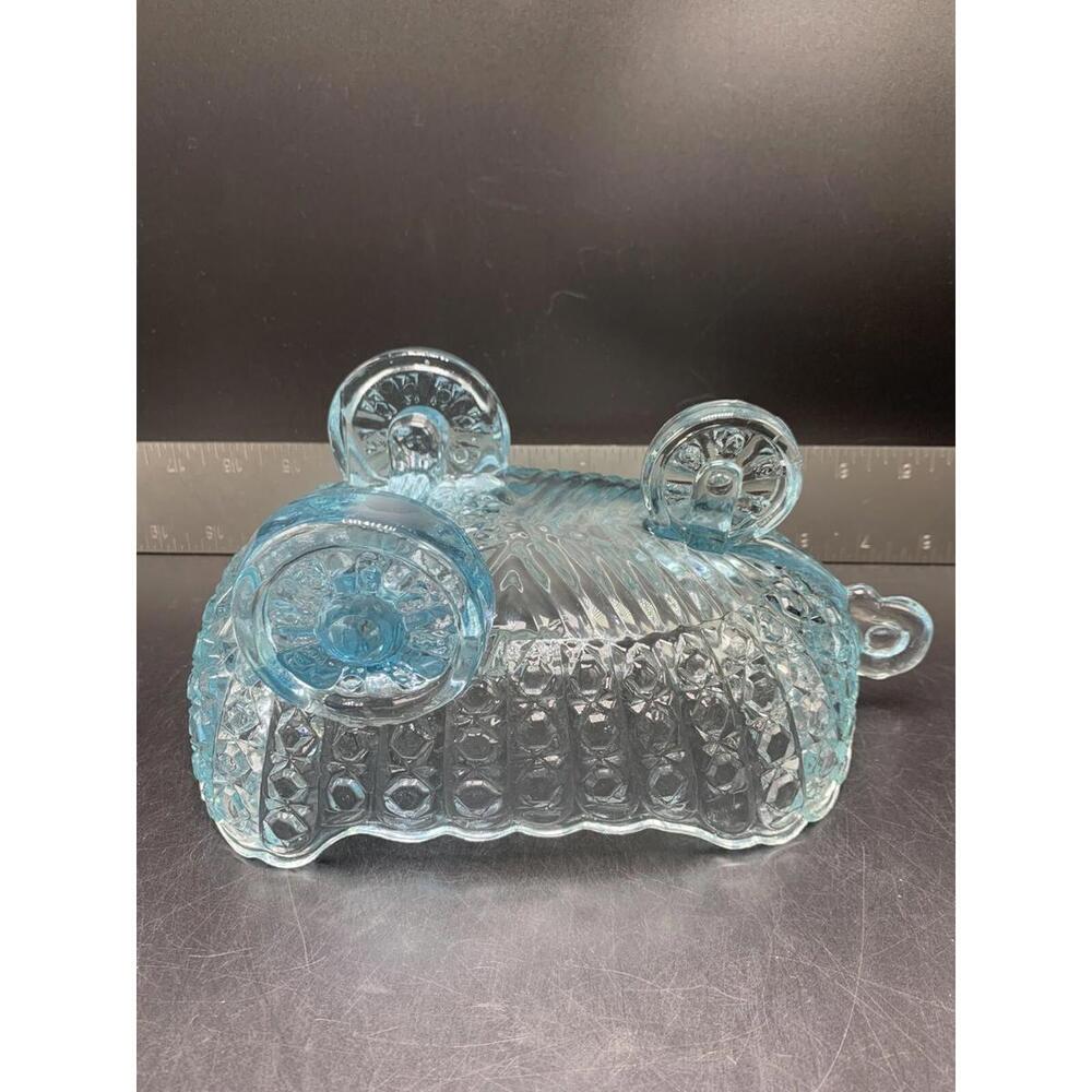 Vintage McKee Glass Daisy Button Aqua Blue Baby Carriage Coach Bowl Candy Dish - Picture 6 of 10
